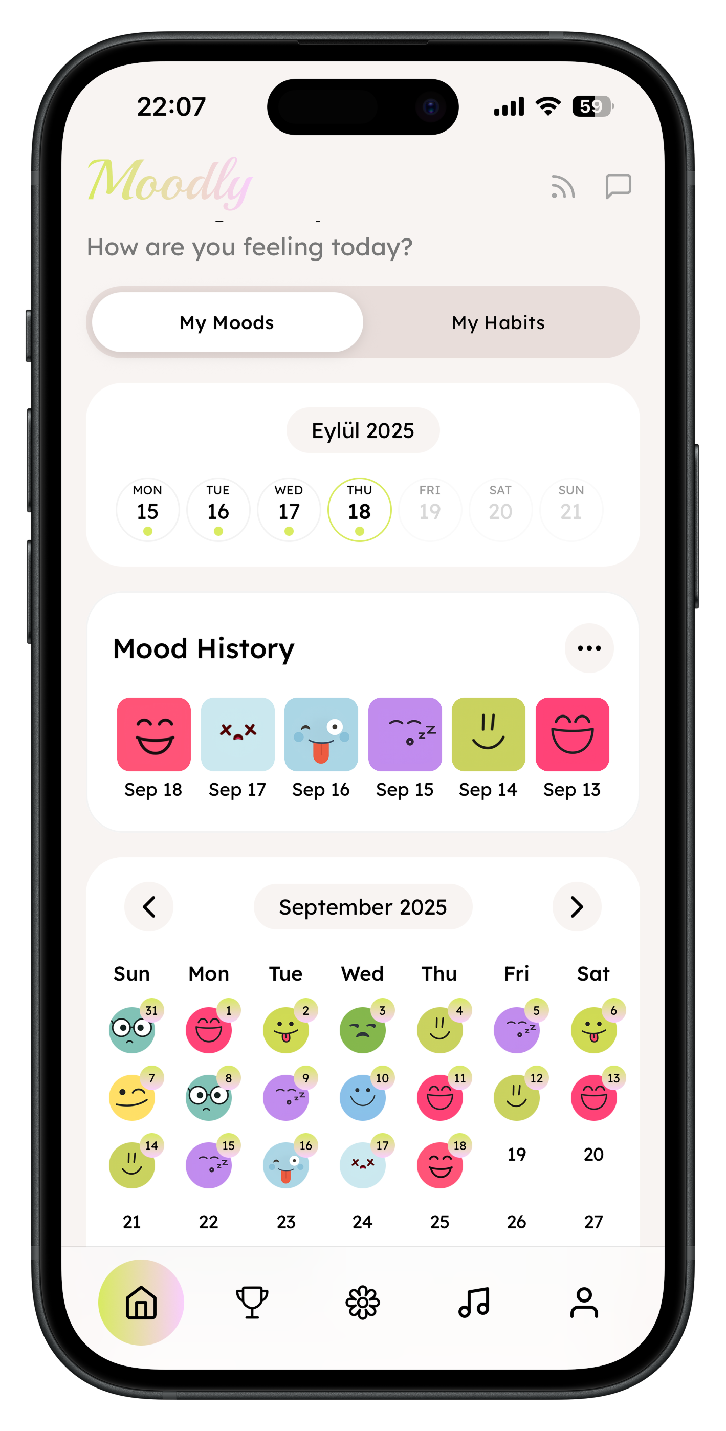 Moodly Mood Tracker App Screenshot